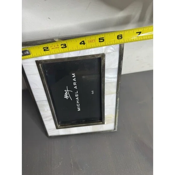 Michael Aram 4x6 Picture Frame Mother of Pearl Mosaic Silver Tone Metal - Picture 7 of 8